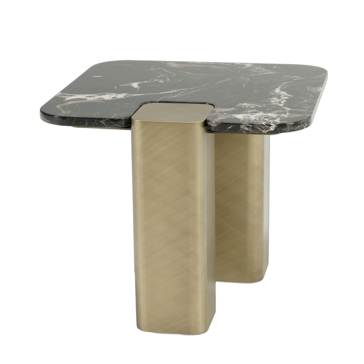 Quest - Modern Black Rose Marble + Antique Brass End Table