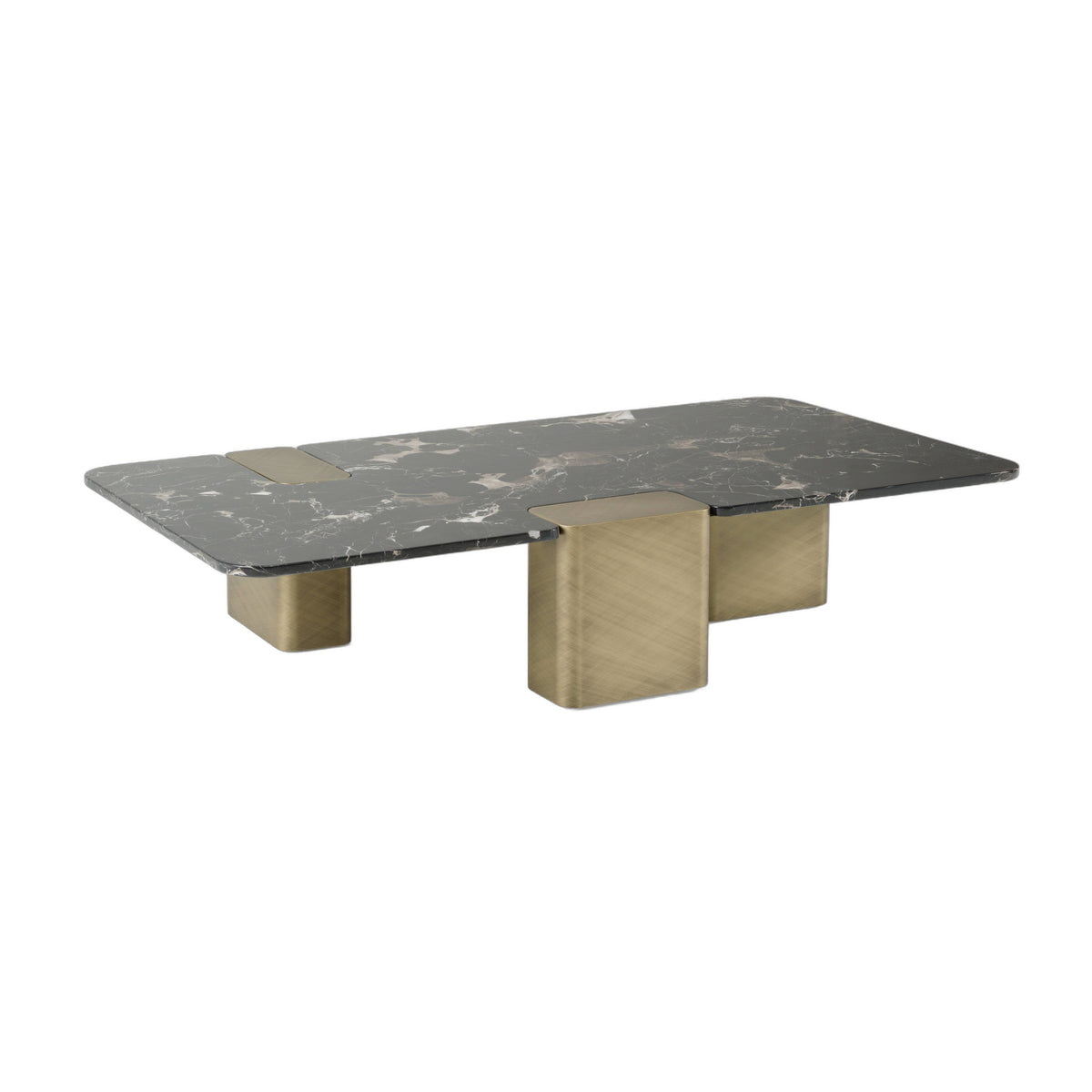 Quest - Modern Black Rose Marble + Antique Brass Coffee Table