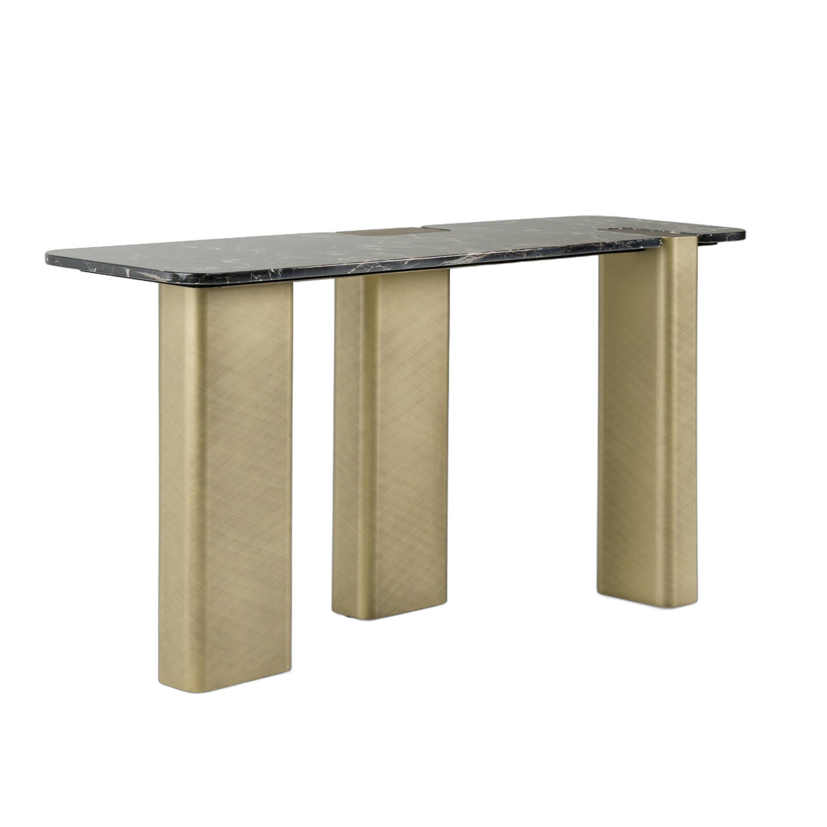 Quest - Modern Black Rose Marble + Antique Brass Console Table