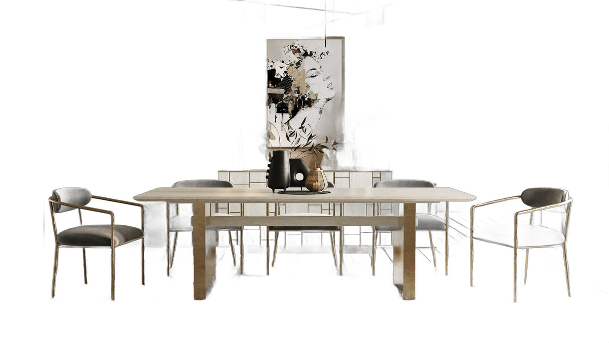 Angus - Modern Cream Ash + Gold Dining Table