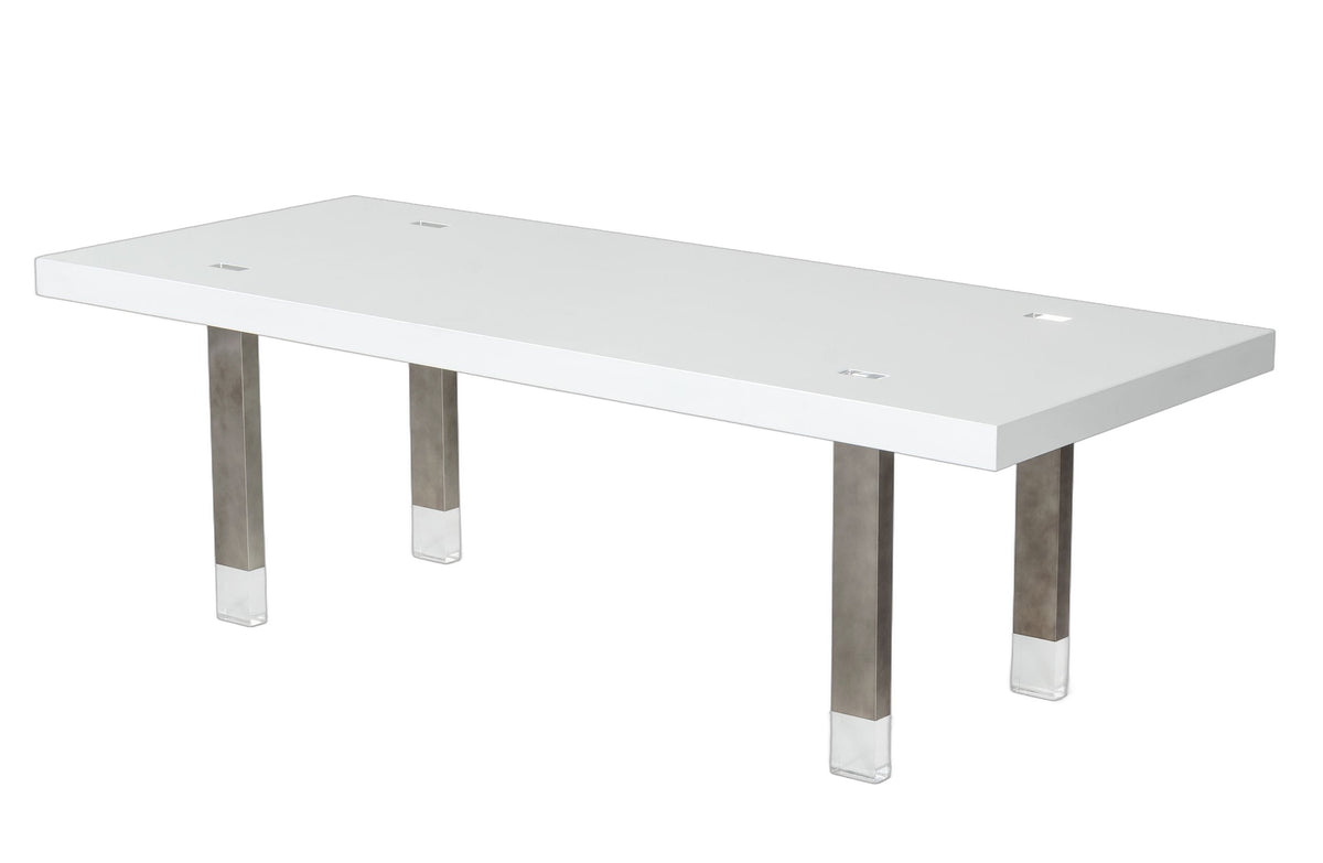 Lenny- Modern White High Gloss & Stainless Steel Gun Metal Dining Table