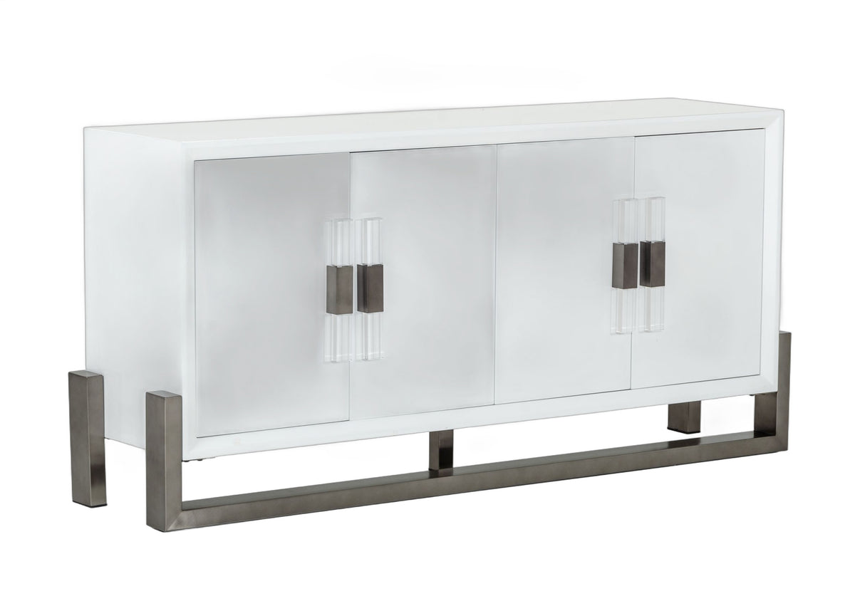 Lenny - Modern White High Gloss & Stainless Steel Gun Metal Buffet