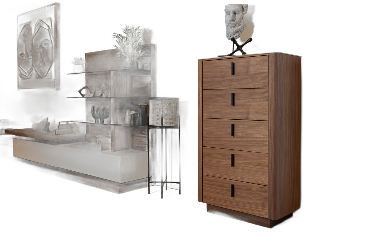 Chelton- Contemporary Walnut and White Ceramic Chest