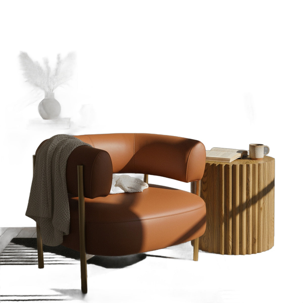 Ozona - Modern Rust Leather Accent Chair