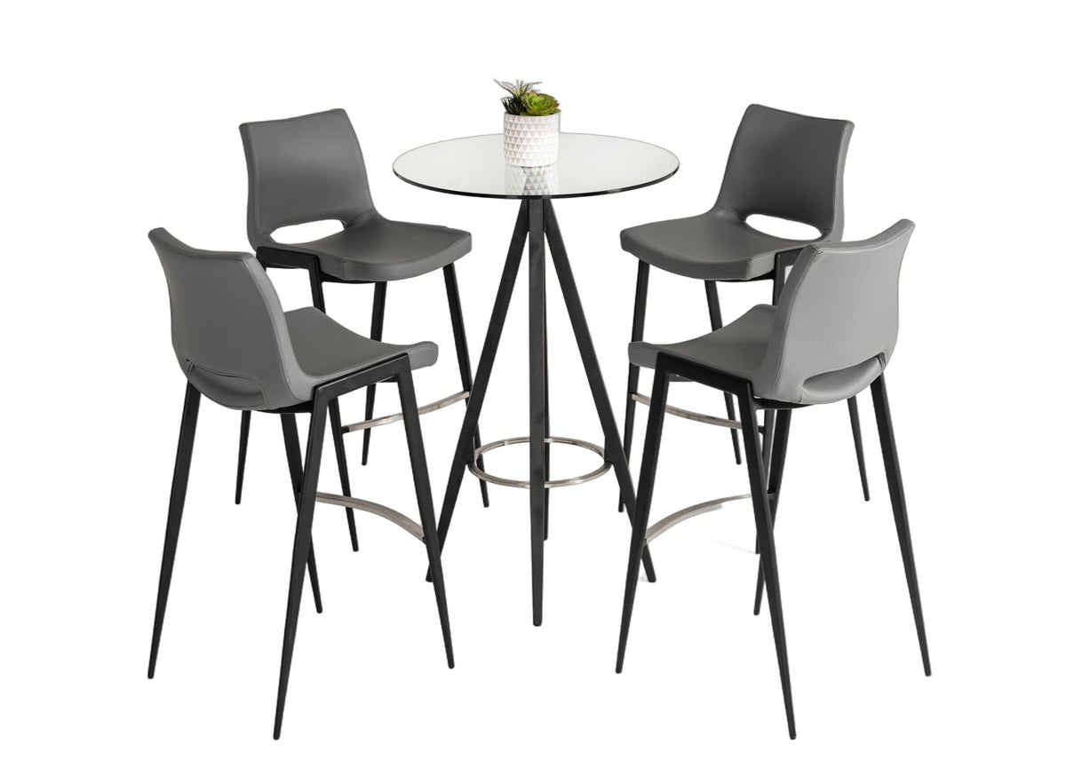 Dallas - Clear Glass and Black Metal Bar Table