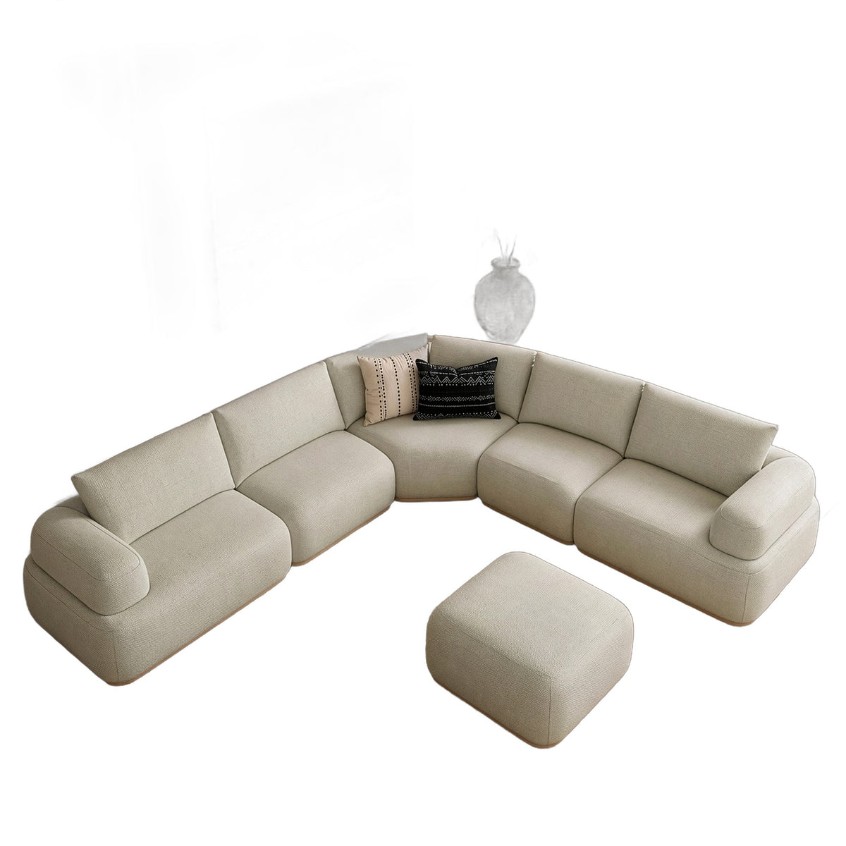 Evans - Contemporary Off-White Fabric Modular Sectional Sofa-6-Piece Sectional