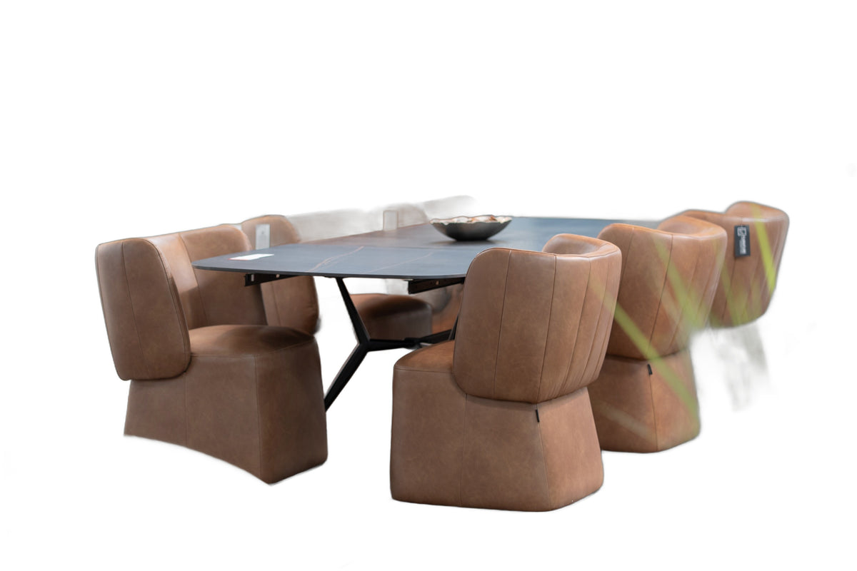 Standing - Modern Brown Vegan Leather Dining Chair w/ Castor Wheels