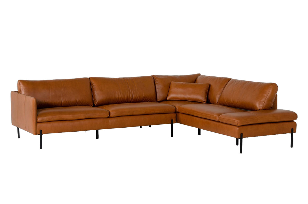 Sherry - Modern Cognac Leather Right Facing Sectional Sofa