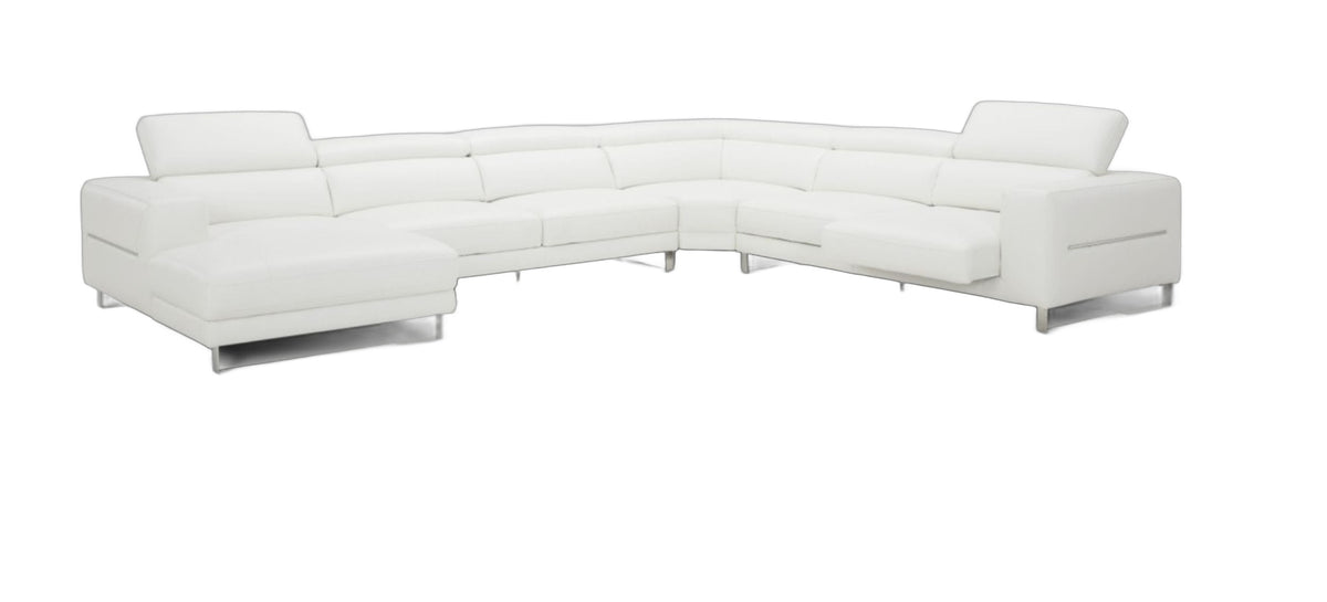 Hawkey - Contemporary White Full Leather U Shaped Left Facing Sectional Sofa