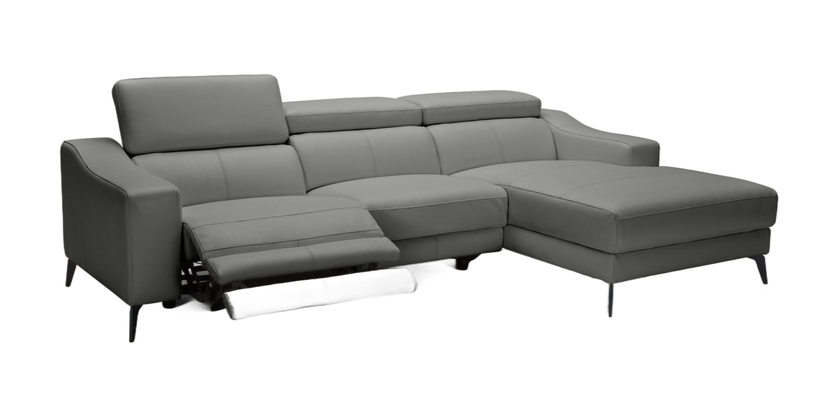 Rampart - Modern L-Shape RAF Grey Leather Sectional Sofa with 1 Recliner