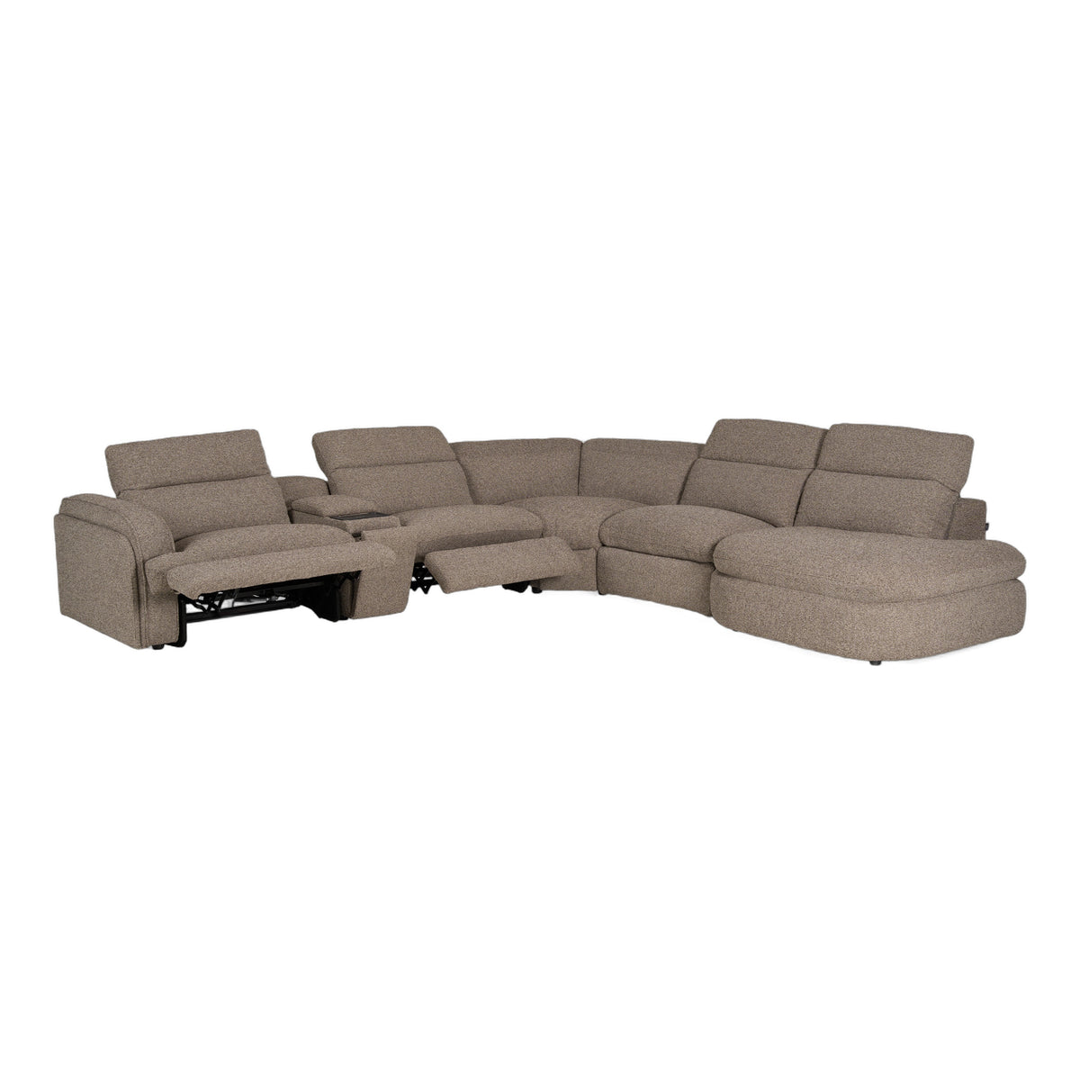 Ambler - Modern Brown Fabric Sectional Sofa w/ 2 Power Recliners Right Facing Chaise
