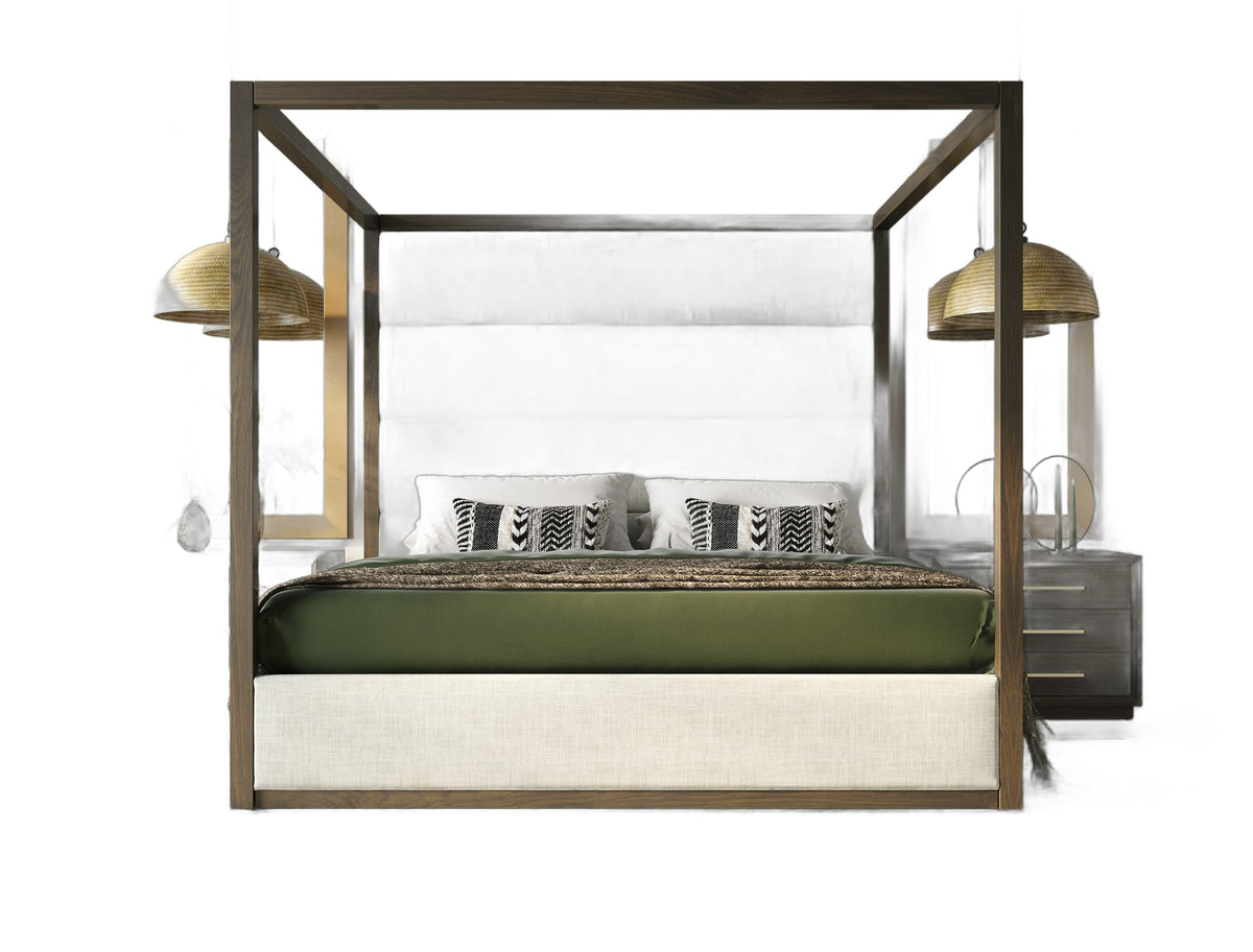 Manhattan - Contemporary Canopy Brown Oak Bed