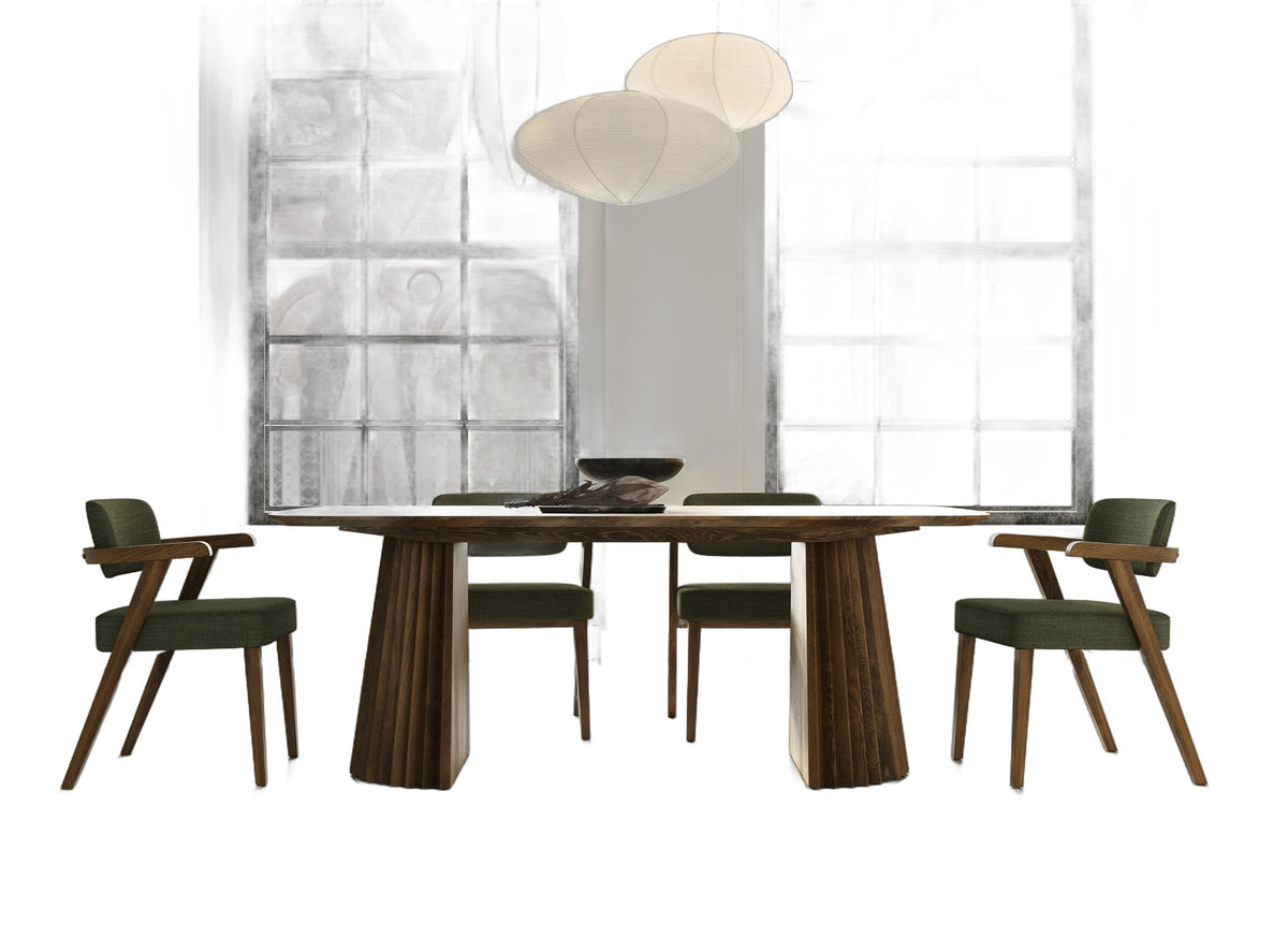 Sacks - Mid-Century Modern Green Fabric + Walnut Dining Chair