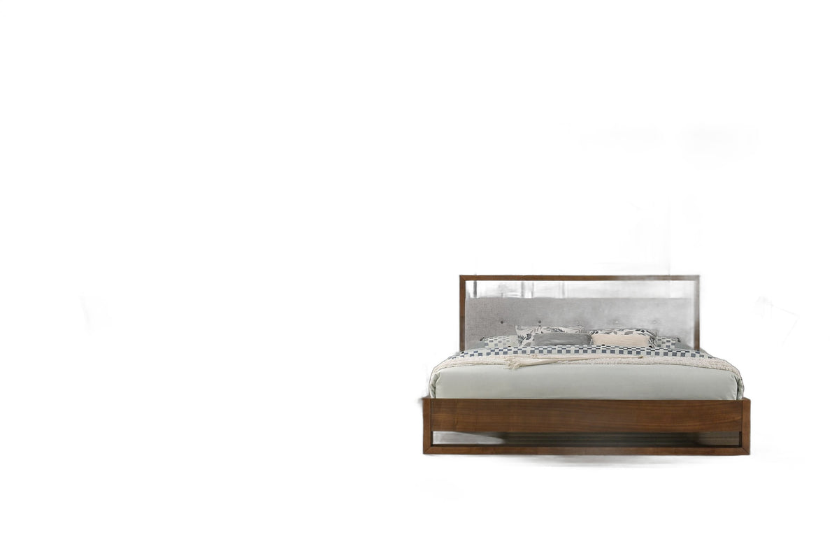 California King Falcor - Modern Grey Fabric & Walnut Veneer Bed