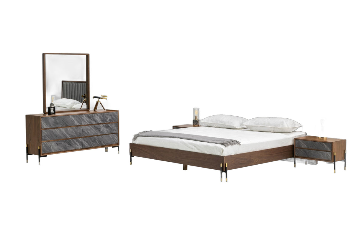 Metcalf - California King Mid-Century Walnut & Grey Bedroom Set