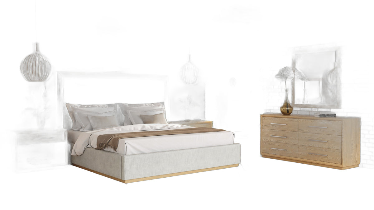 Santa Barbara - Modern Grey Fabric + Natural Bedroom Set