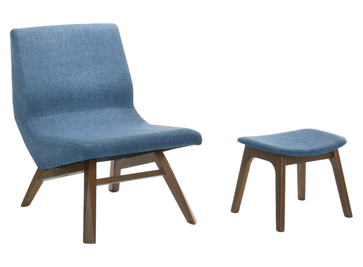Whitney - Modern Blue & Walnut Accent Chair & Ottoman