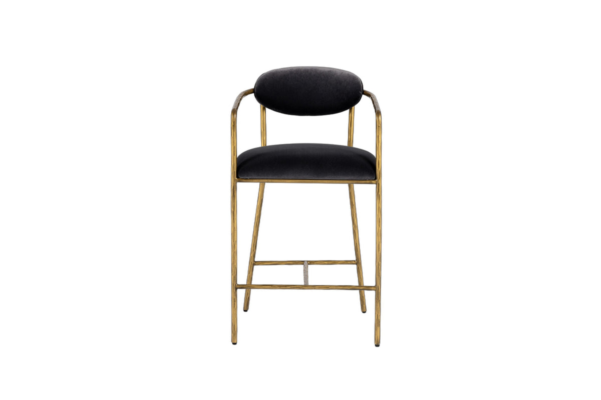 Baird - Modern Grey Velvet + Brass Counter Chair