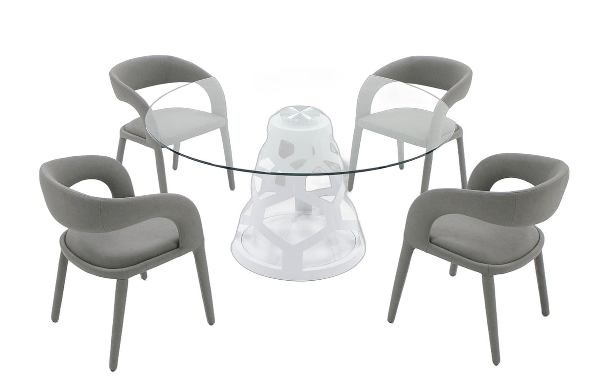 Lilly - Modern 12mm Round Glass + White Dining Table
