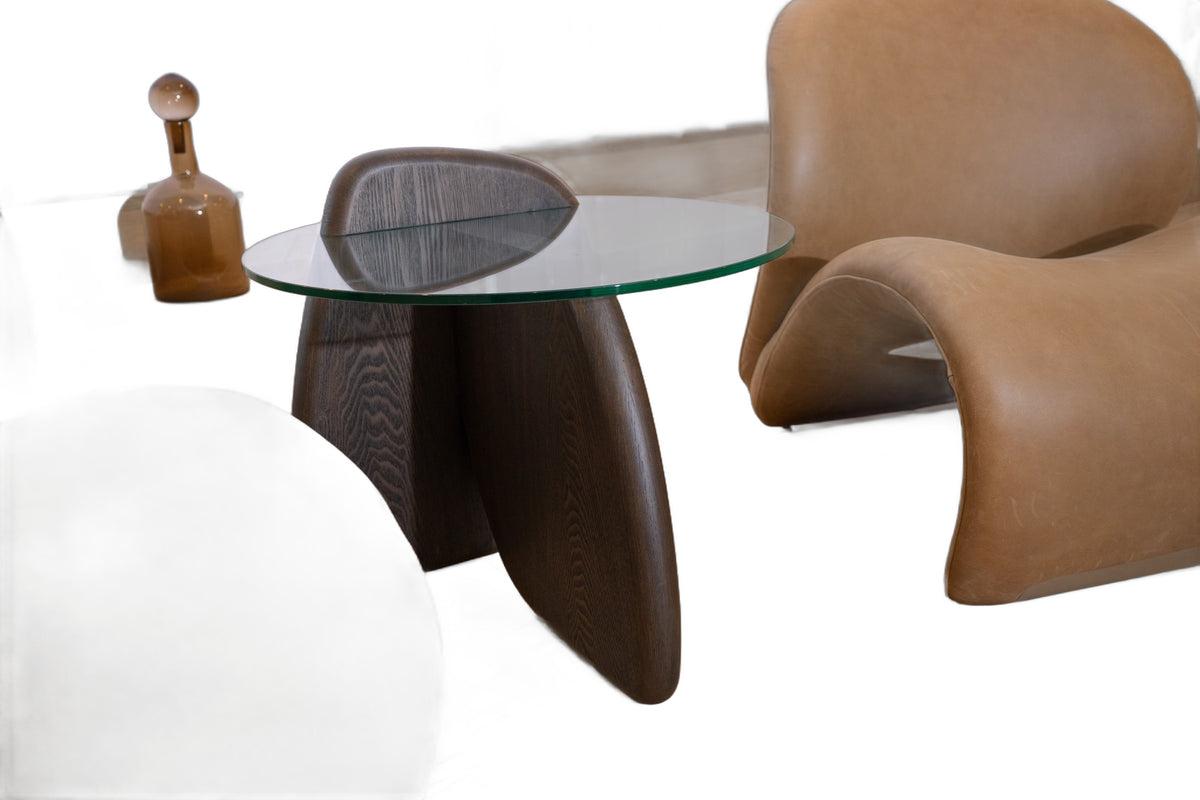 Buxton - Mid-Century Modern Glass + Dark Walnut End Table