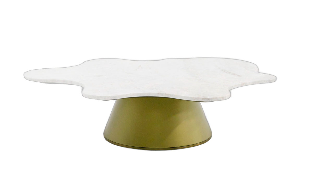 Gabbro Low - Glam White Marble and Gold Coffee Table