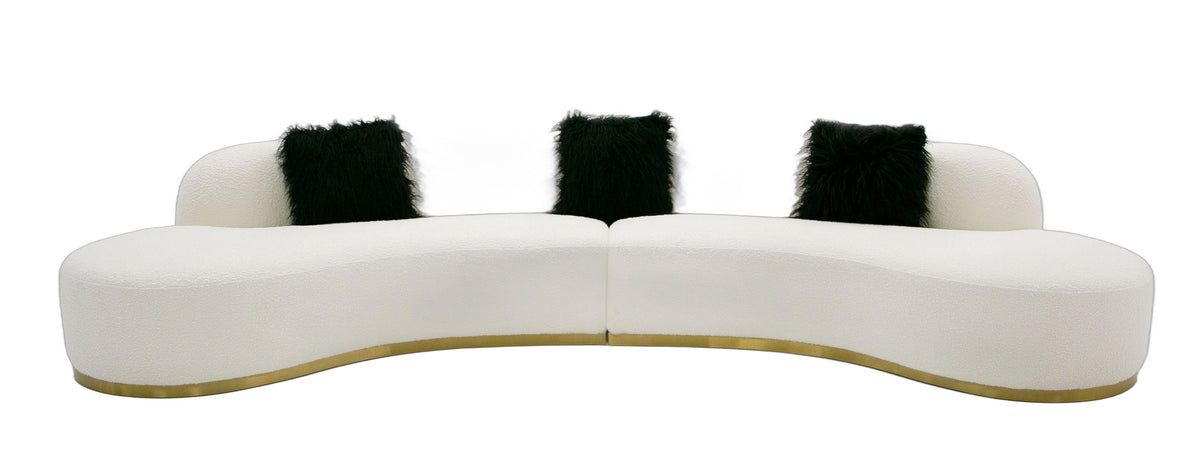 Frontier - Glam Off-White Fabric Curved Sectional Sofa with Black Pillows