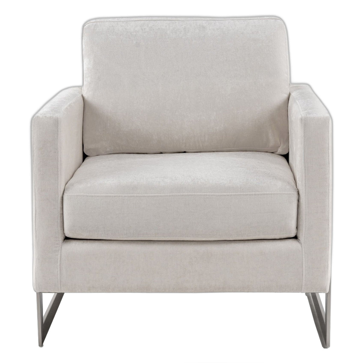 Prince - Contemporary Off White Fabric + Silver Accent Chair