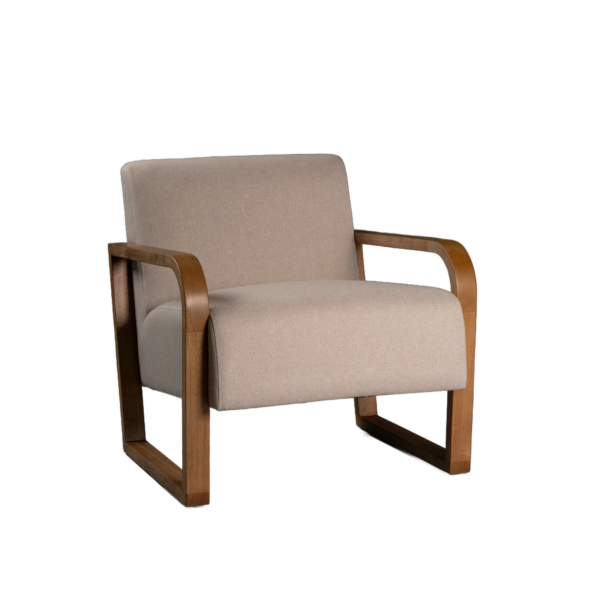 Sada - Mid-Century Modern Beige Linen + Chestnut Accent Chair