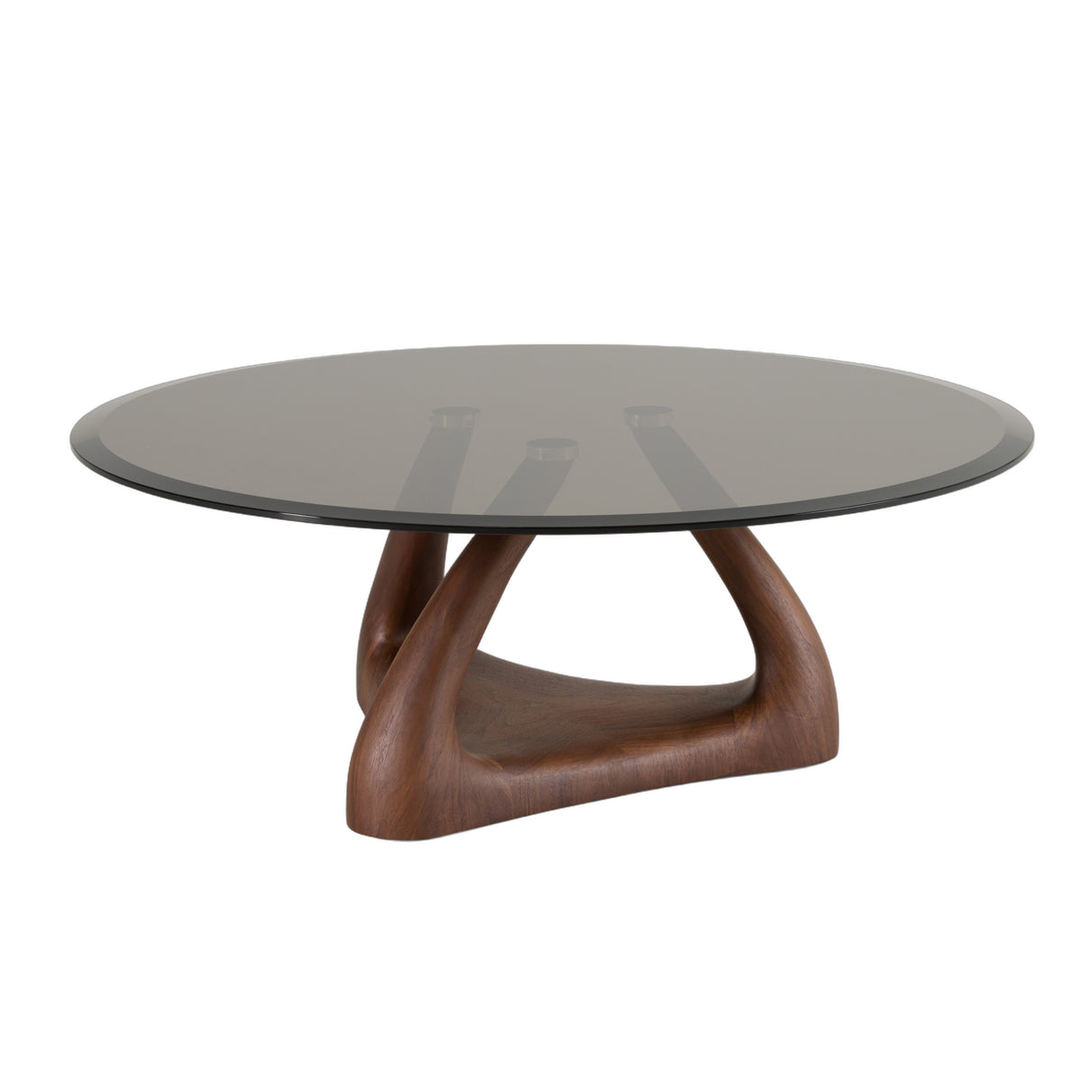 Christy - Mid-Century Modern Grey Glass + Walnut Round Coffee Table
