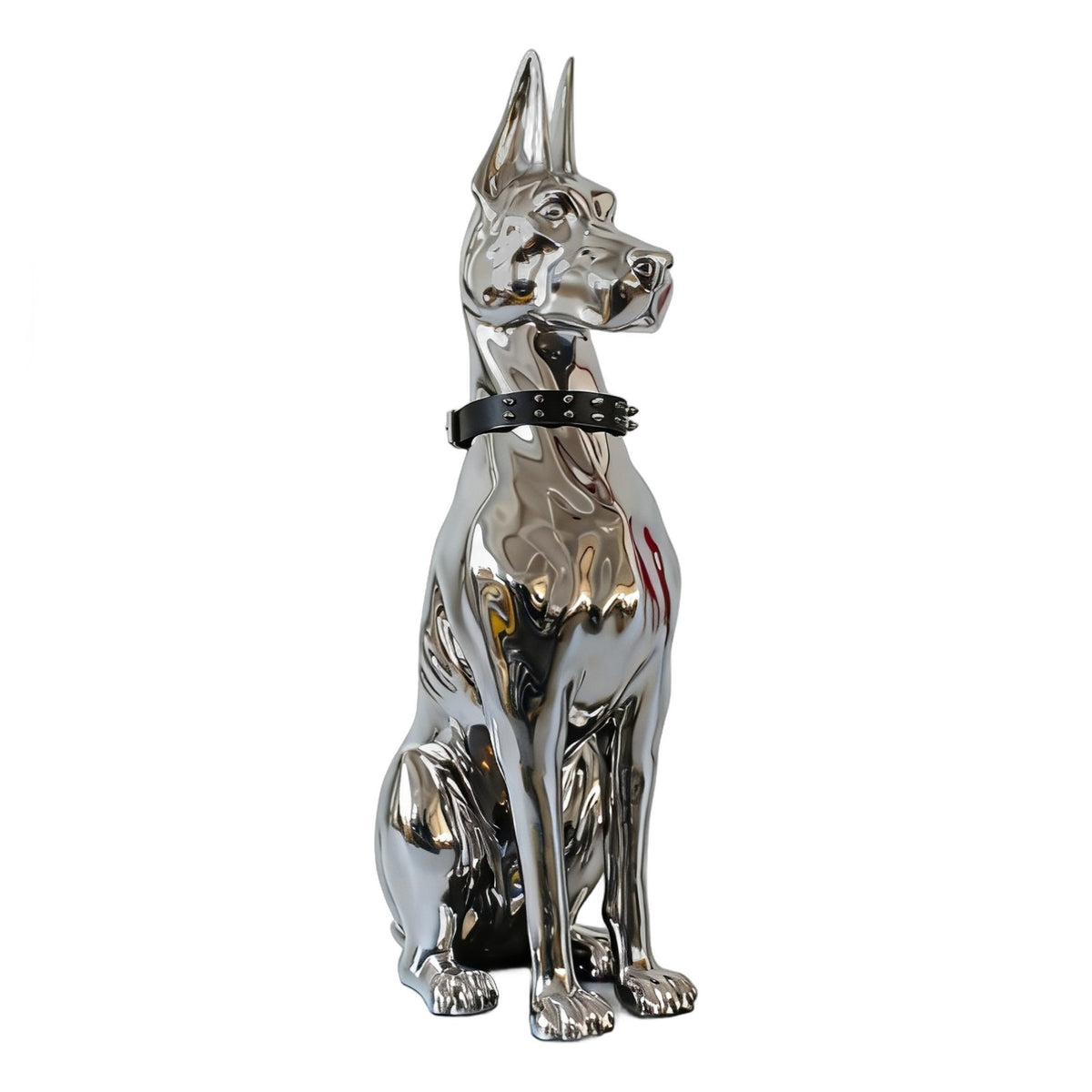 Doberman Dog - Silver Fiberglass Sculpture