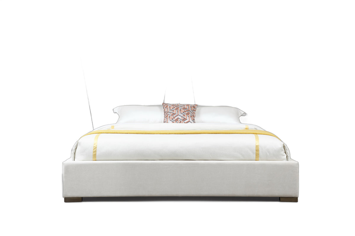 Nixa - Modern Beige Velvet + Brushed Bronze Bed-queen