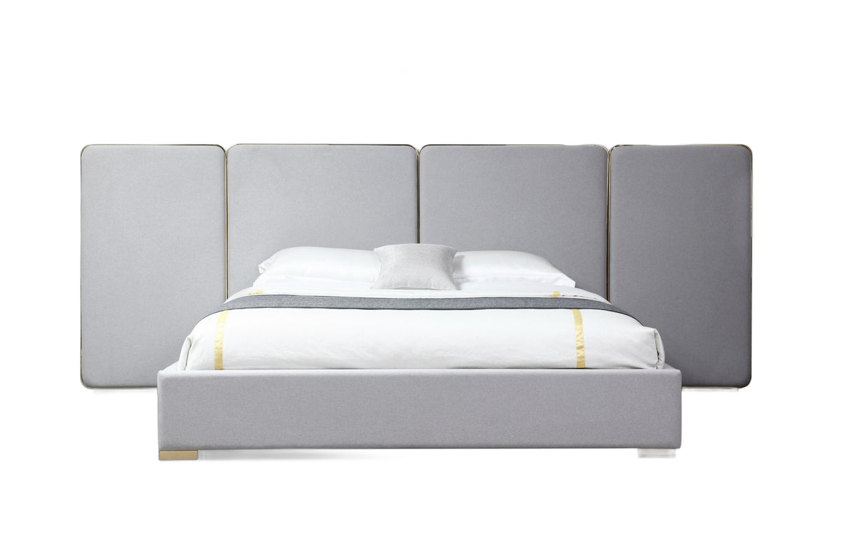 Athena & Rothsay - Modern Grey Fabric + Wenge + Gold Bedroom Set