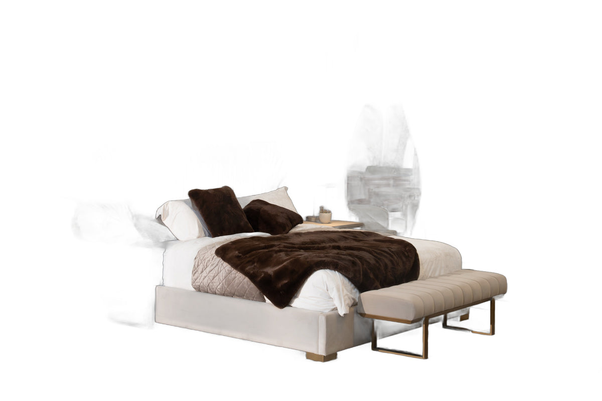 Florence - Modern Beige Velvet + Gold Bed