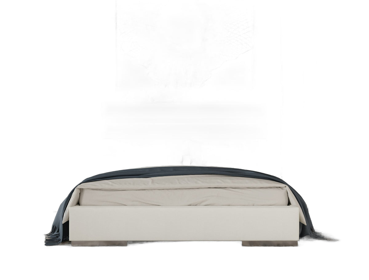 Cartier - Modern White Vegan Leather + Stainless Steel 4-Piece Bedroom Set