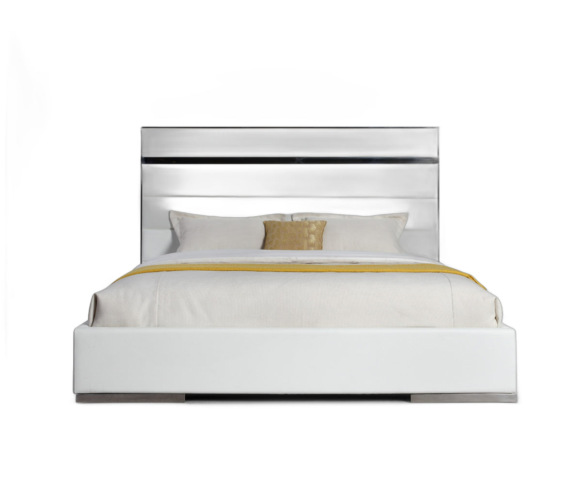 Cartier - Modern White Vegan Leather + Stainless Steel Bedroom Set