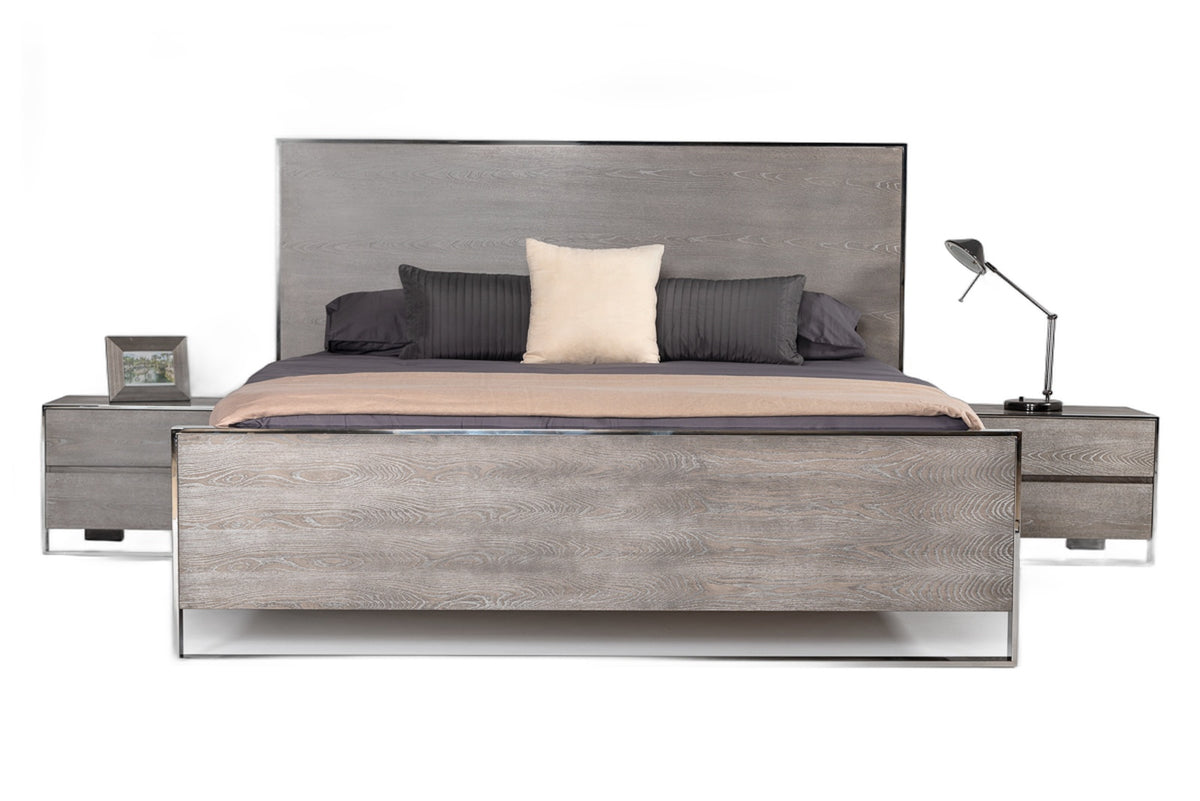 Charlene Modern Grey Elm & Stainless Steel 4-Piece Bedroom Set