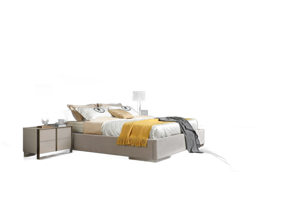 Cartier - Modern Beige Shagreen and Brushed Brass Nightstand