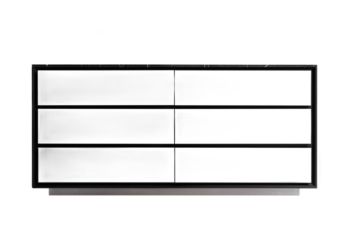 Concord - Modern Black Marble + Black Ash + Aluminum Dresser