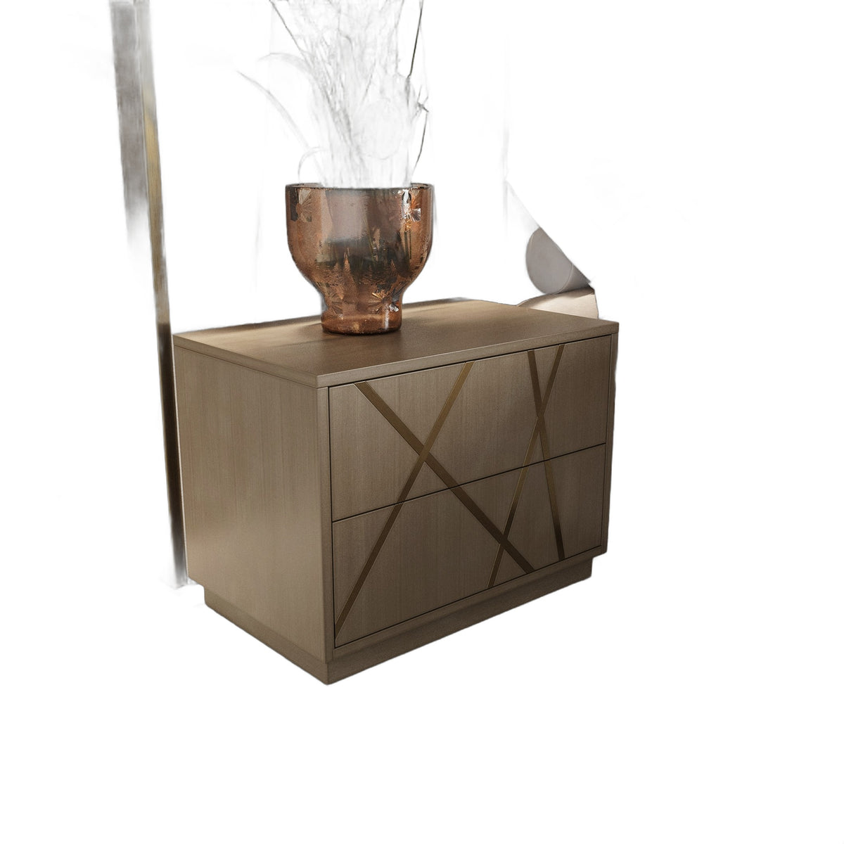 Nixa - Modern Wide Birch + Brushed Bronze Nightstand