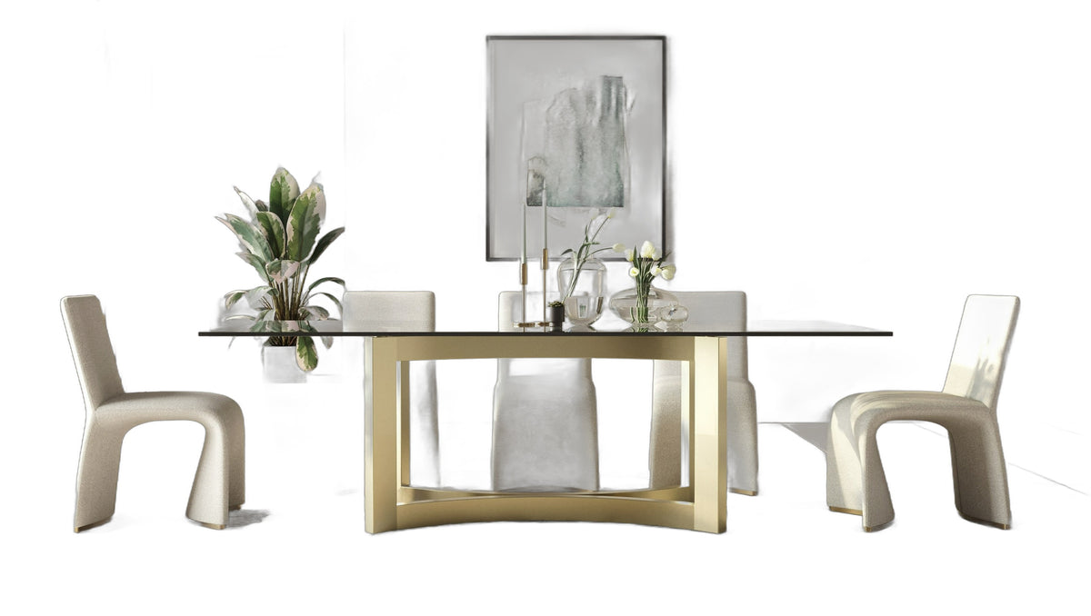 Mingus - Modern Glass + Brushed Brass Rectangualr Dining Table