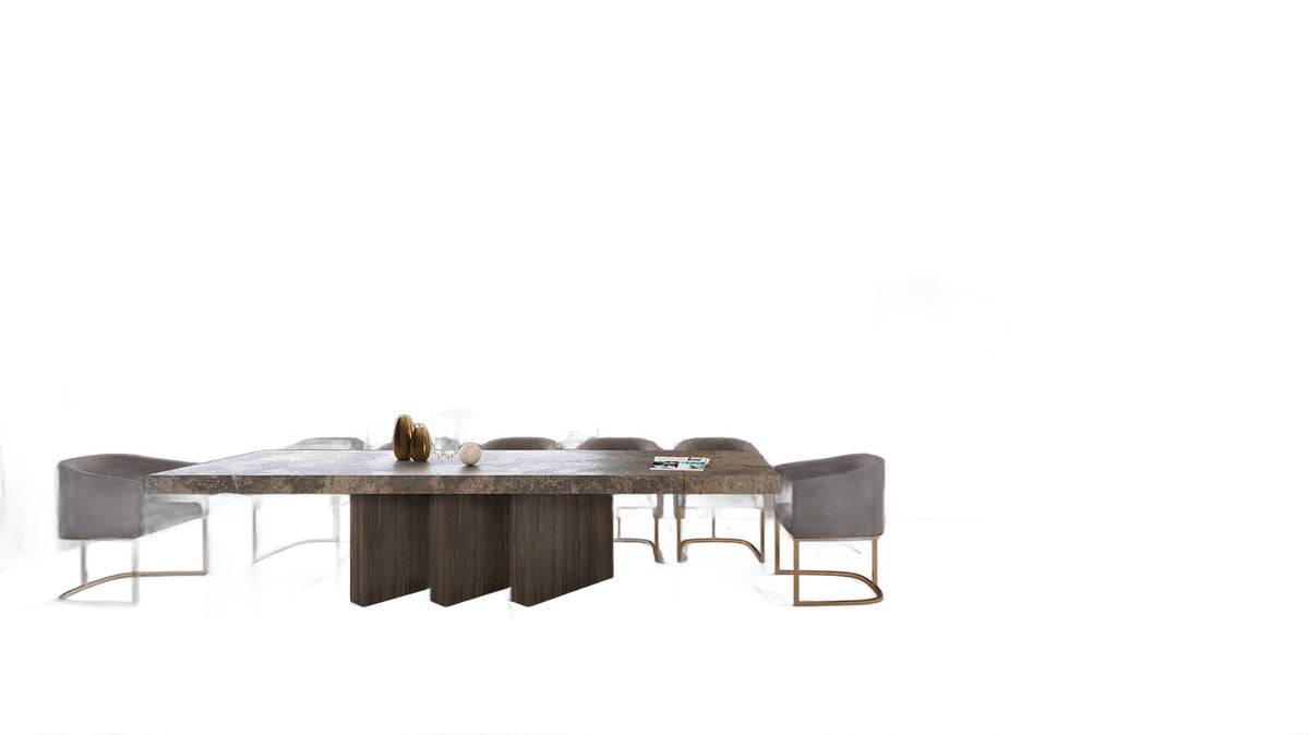 Yukon Modern Grey Fabric & Antique Brass Dining Chair