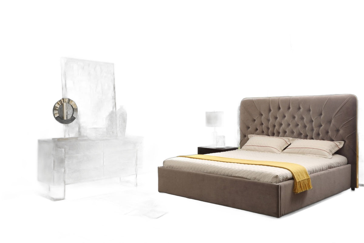 Moontide - Glam Beige Velvet and Brushed Brass 4-Piece Bedroom Set