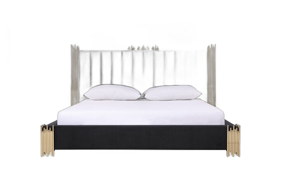 Token - Modern Black + Gold Bed + Nightstands