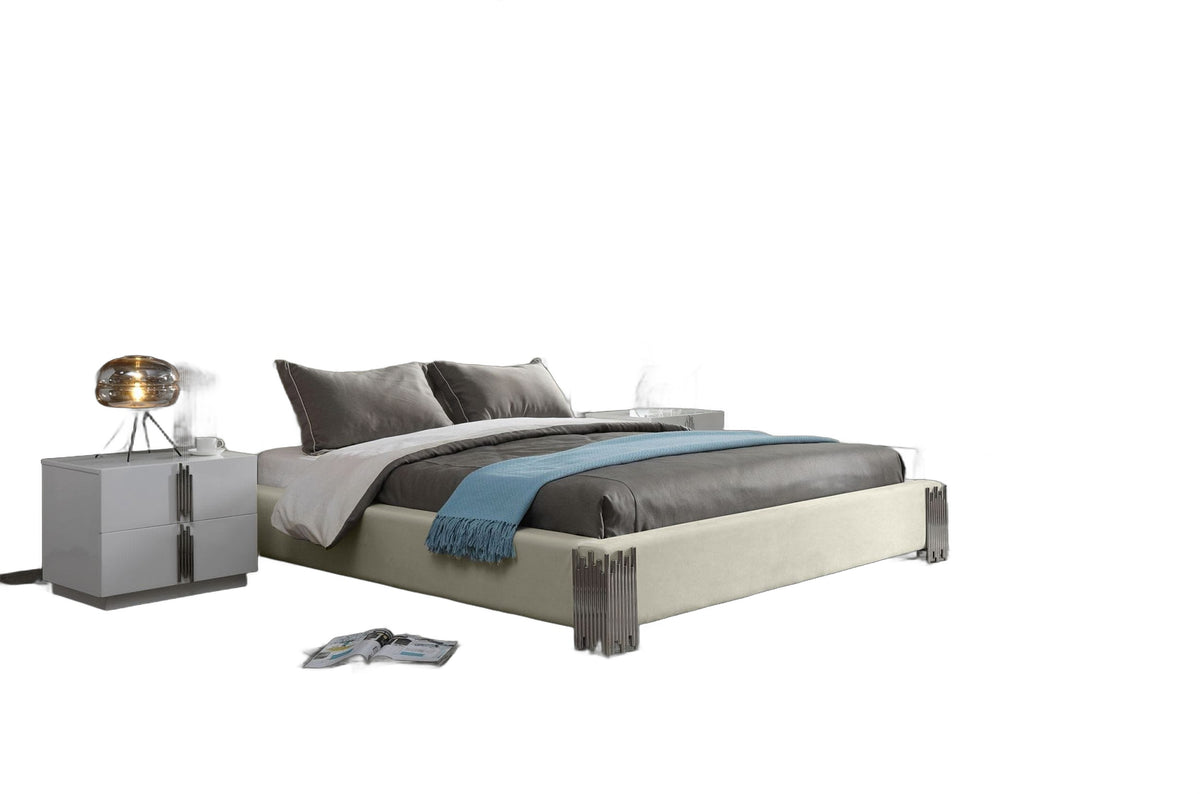 Eastern King Token - Modern White & Stainless Steel Bedroom Set