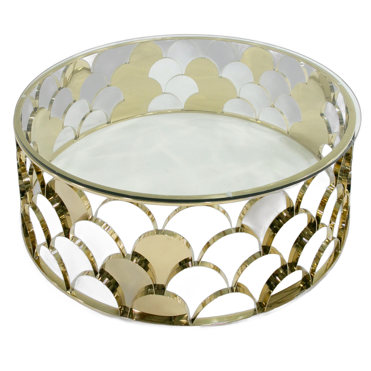Javier Modern Glass & Gold Round Coffee Table