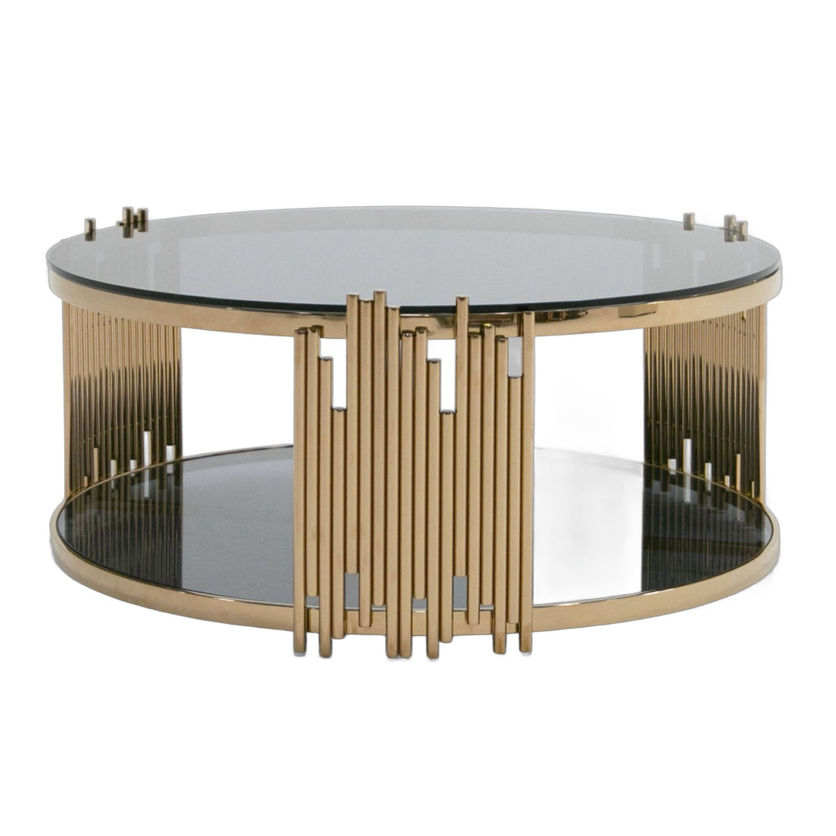 Bryce Modern Smoked Glass & Rosegold Round Coffee Table