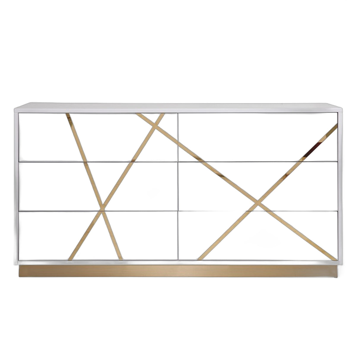 Nixa Modern Wide White and Gold Dresser