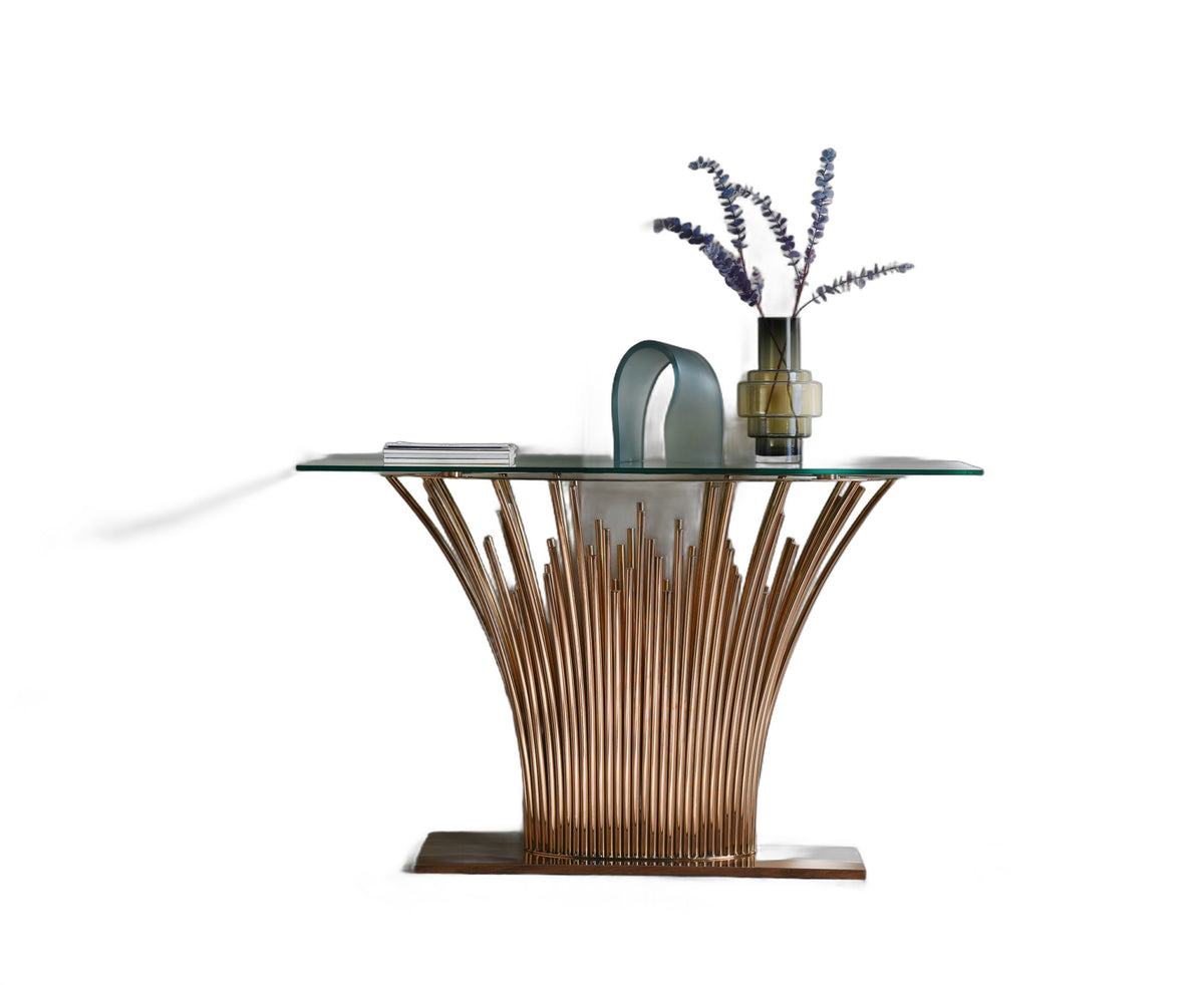 Paxton - Modern Glass + Rosegold Console Table