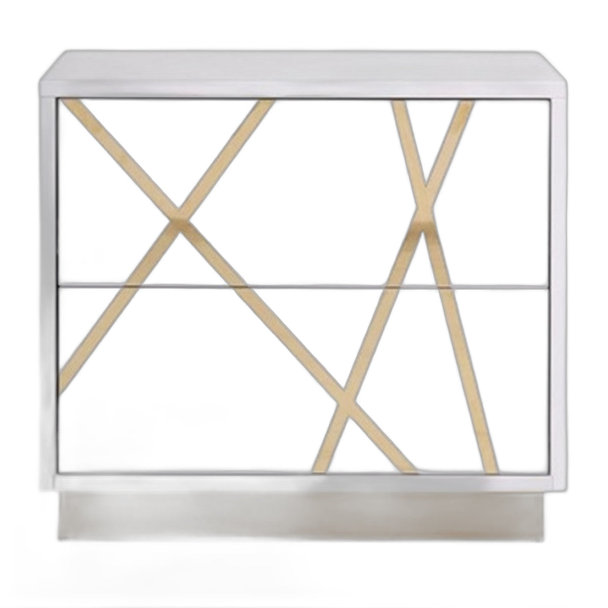 Nixa Modern Wide White and Gold Nightstand