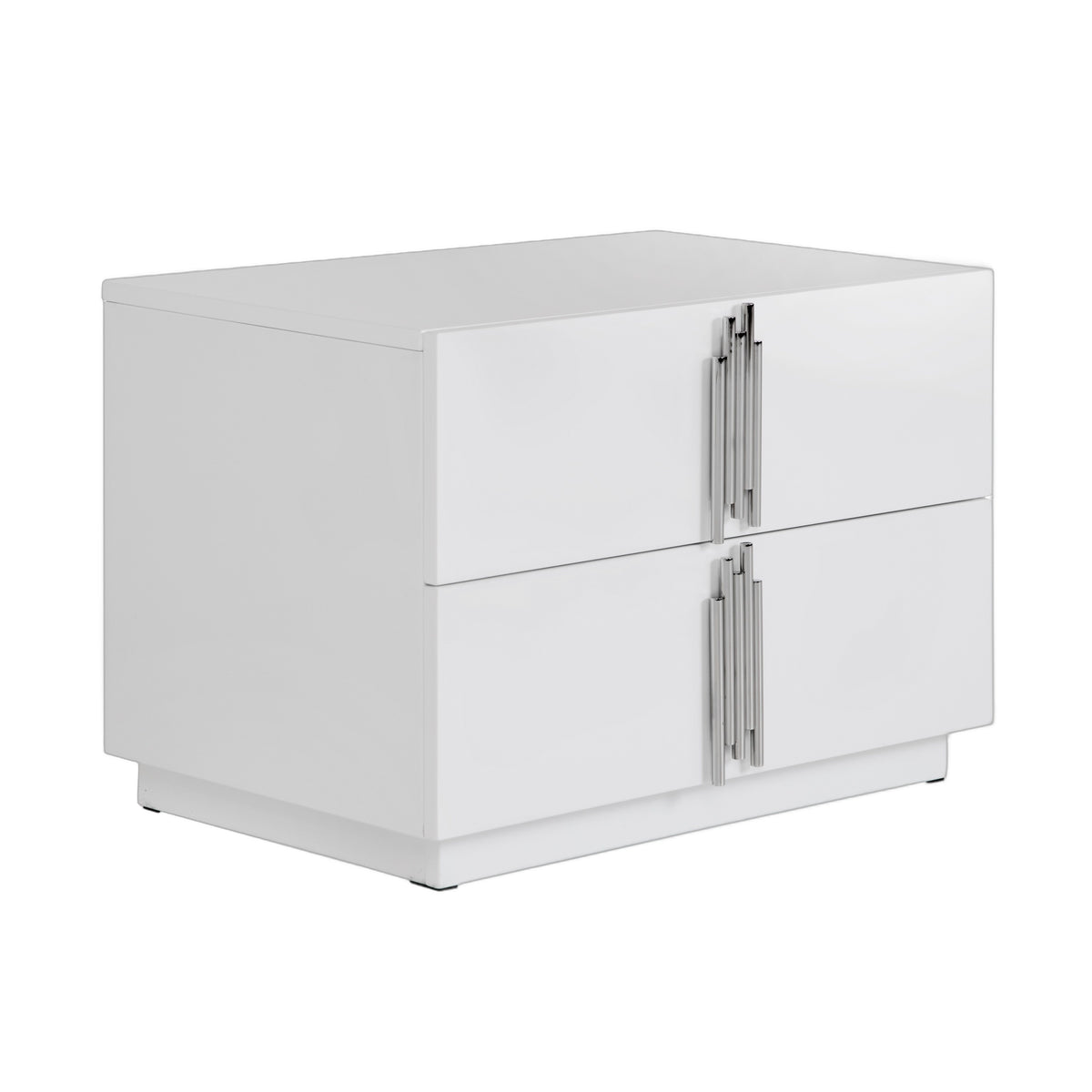 Token - Modern White & Stainless Steel Wide Nightstand